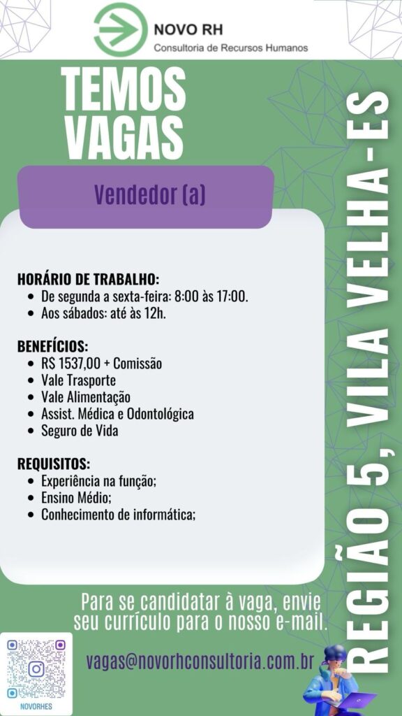 Oportunidade de trabalho para Vendedor em Vila Velha